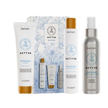 Set de hidratare Kemon Actyva Nutrizione, Sampon 250 ml + Balsam 200ml + Lapte 125 ml