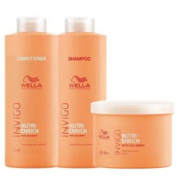 Set pentru par uscat Wella Professionals Nutri-Enrich, Sampon 1000 ml + Balsam 1000 ml + Masca 500 ml Set pentru par uscat Wella Professionals Nutri-Enrich, Sampon 1000 ml + Balsam 1000 ml + Masca 500 ml