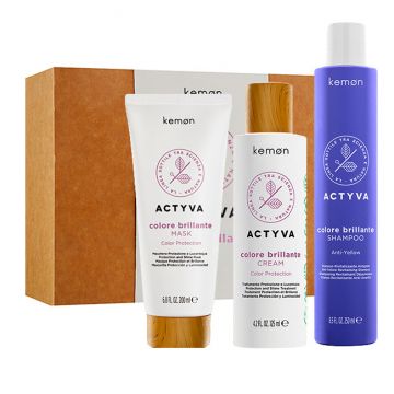 Set pentru par vopsit Kemon Actyva Colore Brillante, Sampon 250 ml + Masca 200 ml + Crema 125 ml