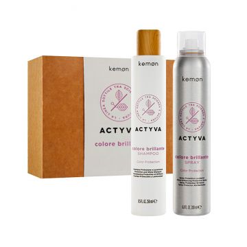 Set pentru par vopsit Kemon Actyva Colore Brillante, Sampon 250 ml + Spray 200 ml