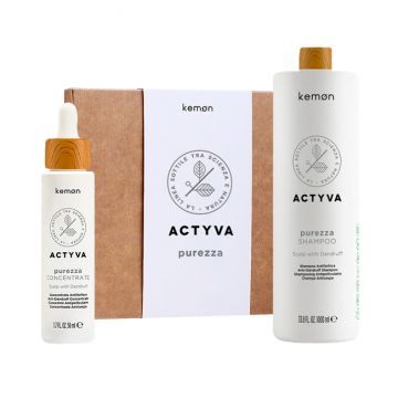 Set pentru purificare scalp Kemon Actyva Purezza, Sampon 1000 ml + Tratament 50 ml