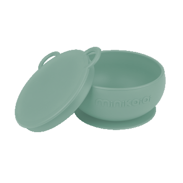 Bol cu ventuza si capac 100% Pemium Silicone River Green, 1 bucata, Minikoioi