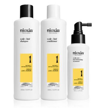 Set Nioxin System 1, Sampon 150 ml + Balsam 150 ml + Tratament 50 ml (Continut set: 150 ml Sampon + 150 ml Balsam + 50 ml Tratament)