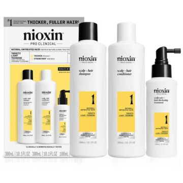 Set Nioxin System 1, Sampon 300 ml + Balsam 300 ml + Tratament 100 ml (Continut set: 300 ml Sampon + 300 ml Balsam + 100 ml Tratament)