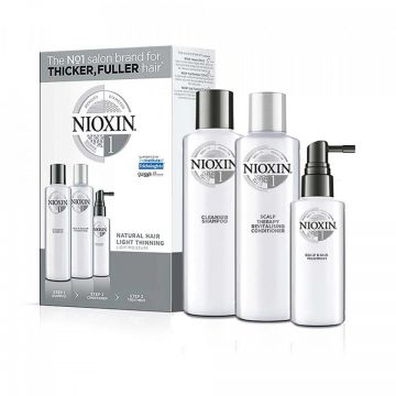 Set Nioxin System 1, Sampon 300 ml + Balsam 300 ml + Tratament 100 ml (Continut set: 300 ml Sampon + 300 ml Balsam + 100 ml Tratament)