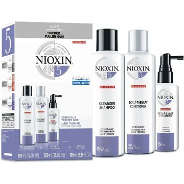 Set pentru par normal spre aspru cu aspect subtiat Nioxin System 5, Sampon 300 ml + Balsam 300 ml + Tratament 100 ml