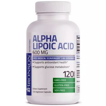 Acid alfa lipoic 600 mg fara OMG, gluten sau soia 120 capsule Bronson Laboratories