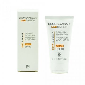 Crema de zi Hidratantă pentru protectie solara Față Bruno Vassari, City & Beach, cu Dioxid de Titan, SPF 40 (Gramaj: 50 ml)