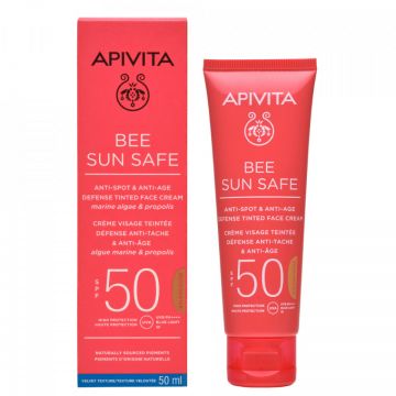 Crema protectie solara coloranta anti-pete Gold SPF50 Apivita Bee Sun Safe, 50 ml