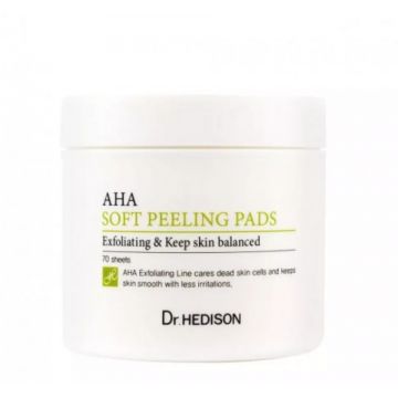 Dischete exfoliante pe baza de Alfa Hidroxi Acizi AHA Soft Dr Hedison, 70 bucati