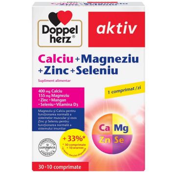 Doppelherz Aktiv Calciu + Magneziu + Zinc + Seleniu 30 Comprimate + 10 Comprimate Cadou
