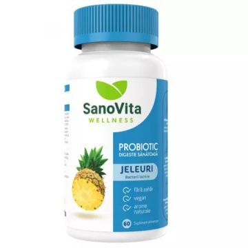 Jeleuri probiotice cu aroma de ananas 60 bucati Sanovita Wellness