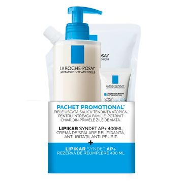 Pachet Crema de spalare Lipikar Syndet AP+, 400 ml + Rezerva, 400 ml + Balsam Lipikar Baume Light AP+M, 15 ml, La Roche-Posay Pachet Crema de spalare Lipikar Syndet AP+, 400 ml + Rezerva, 400 ml + Balsam Lipikar Baume Light AP+M, 15 ml, La Roche-Posay