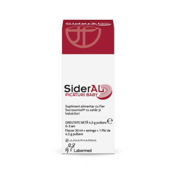 SiderAL Baby picaturi pentru copii flacon - 30ml + 1 plic cu pulbere pentru solutie orala 4.5 grame Solacium Pharma