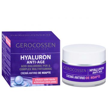 Crema de noapte antirid Hyaluron cu acid hialuronic si complex de multivitamine, 50ml, Gerocossen