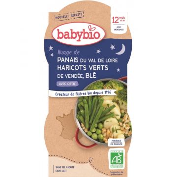 Meniu de fasole verde, pastarnac si grau, 2 x 200g, BabyBio