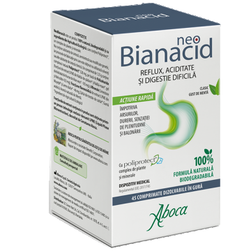 NeoBianacid cu poliprotect pentru aciditate si reflux, 45 comprimate, Aboca