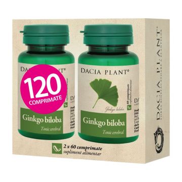 Pachet Ginko biloba 1 + 1 Gratuit, 2 x 60 comprimate, Dacia Plant