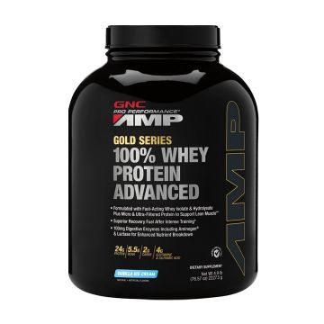 Proteina din zer cu aroma de vanilie AMP Gold Series 100% Whey Protein Advanced, 2227.5g, GNC