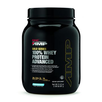 Proteina din zer cu aroma de vanilie AMP Gold Series 100% Whey Protein Advanced, 891g, GNC