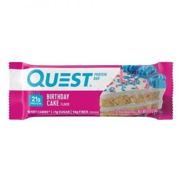 Baton proteic cu aroma de tort aniversar, 60g, Quest