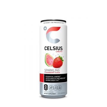 Bautura energizanta carbogazoasa cu aroma de capsuni si guava, 355ml, Celsius