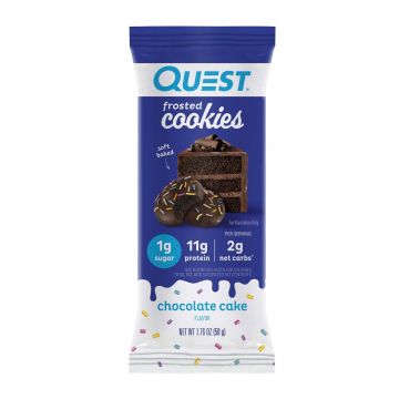 Biscuiti proteici cu aroma de prajitura cu ciocolata Frosted Cookies, 50g, Quest