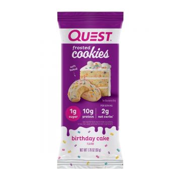 Biscuiti proteici cu aroma de tort aniversar Frosted Cookies, 50g, Quest