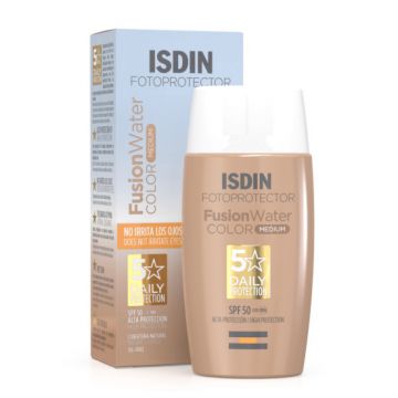 Crema de protectie solara pentru fata cu SPF 50 Isdin Fusion Water Color, 50 ml (Concentratie: Protectie solara, CULOARE:  Medium)