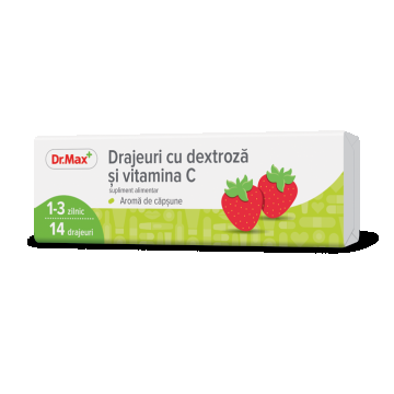 Dr. Max Drajeuri cu dextroza si vitamina C cu aroma de capsune, 14 drajeuri