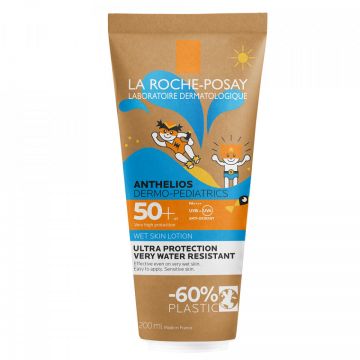 Lotiune Wet Skin cu protectie solara SPF 50+ pentru corp La Roche-Posay Anthelios Dermo-Pediatrics Eco Tube, 200 ml