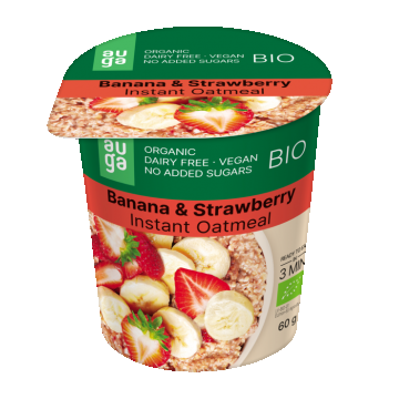 Porridge instant din ovaz integral banane si capsuni, 60g, Auga