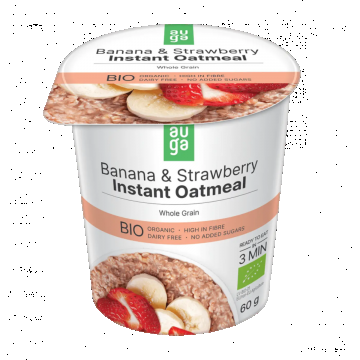 Porridge instant din ovaz integral banane si capsuni, 60g, Auga