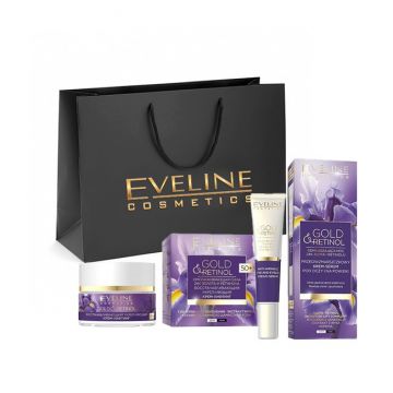 Set cadou Eveline Cosmetics Cremă-lifting regenerantă cu efect de fermitate pentru față Gold And Retinol 50 +, 50 ml + Cremă ser antirid pentru zona ochilor Gold And Retinol, 20 ml