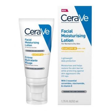 Crema hidratanta pentru ten normal-uscat cu SPF 50 CeraVe, 52 ml (Concentratie: Crema, Gramaj: 52 ml)