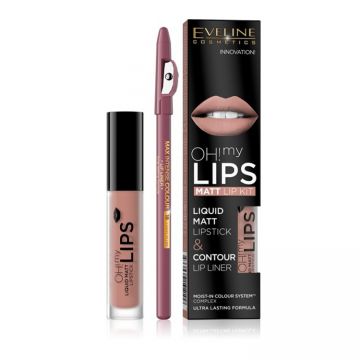 Kit de buze Oh! My Lips Matt Eveline Cosmetics (Concentratie: Set, Nuanta Ruj: 02 Milky Chocolate)