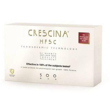 Tratament impotriva caderii parului 500 Crescina HFSC Transdermic, barbati, 10+10 fiole (Concentratie: Tratamente pentru par, Gramaj: 10 fiole + 10 fiole)