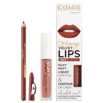 Kit de buze Oh! My Velvet Lips Eveline Cosmetics (Concentratie: Set, Nuanta Ruj: 12 Praline Eclair)