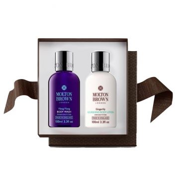 Set Cadou Molton Brown, Gel de dus Ylang Ylang 100 ml, Lotiune de corp Gingerlily 100 ml