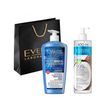 Set Eveline Cosmetics Lotiune de corp Microbioame Protection Matrixyl, Gel pentru fata si corp BioOrganic Coconut (Concentratie: Set, Gramaj: 350 ml + 400 ml )