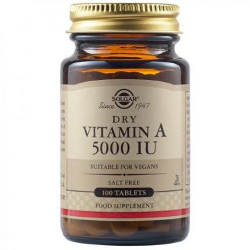 Vitamina A uscată 5000 UI, 100 tablete, Solgar (Concentratie: 100 tablete)