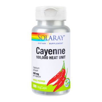 Cayenne (Ardei Iute) SECOM Solaray 100 capsule (Concentratie: 450 mg)
