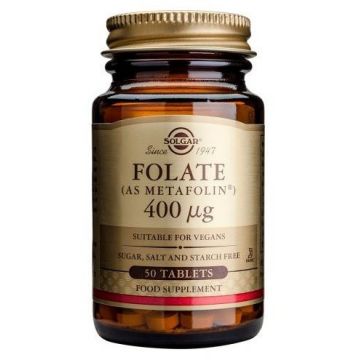 Folate (ca Metafolin) 400 mcg Solgar 50 tablete (Concentratie: 60 tablete)