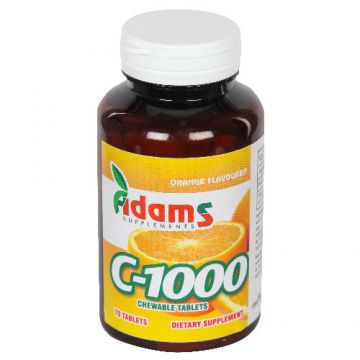 Vitamina C 1000 mg cu aroma de Portocale Adams Vision tablete masticabile (TIP PRODUS: Suplimente alimentare, Concentratie: 30 tablete)