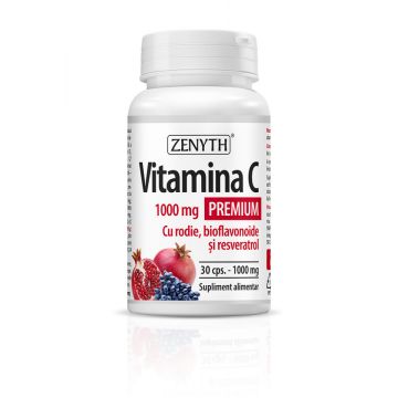 Vitamina C Premium 1000 mg cu Rodie, Bioflavonoide și Resveratrol, Zenyth (Gramaj: 30 capsule, Concentratie: 1000 mg)