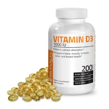 Vitamina D3 1000 UI, 200 capsule, Bronson Laboratories (Gramaj: 200 tablete)