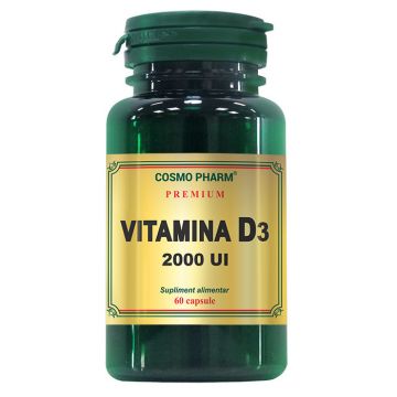 Vitamina D3 2000 UI Cosmopharm Premium (Ambalaj: 60 capsule, TIP PRODUS: Suplimente alimentare, Concentratie: 2000 UI)