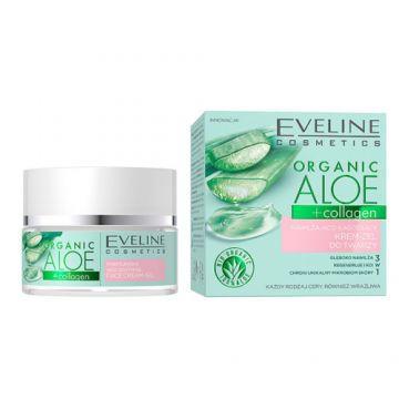 Crema-gel hidratanta si calmanta Eveline Cosmetics Organic Aloe + Collagen (Concentratie: Crema pentru fata, Gramaj: 50 ml)