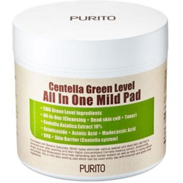 Dishete impregnate Centella Green Level All in One Mild, Purito (Concentratie: Tratament pentru fata, Gramaj: 70 buc)