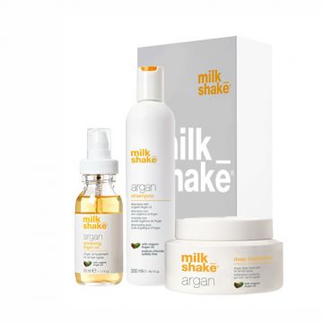 Kit pentru hidratare si reparare Milk Shake Argan Oil Sampon 300 ml + Masca 200 ml + Ulei 50 ml (Concentratie: Sampon, Gramaj: 300 ml + 200 ml + 50 ml)